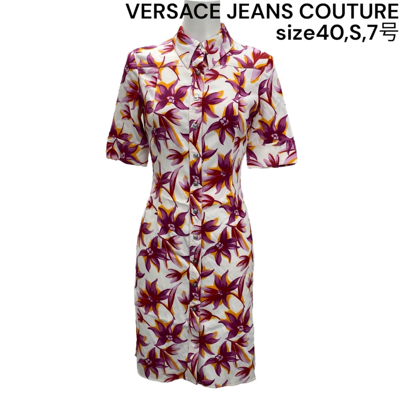 ヴェルサーチェジーンズクチュール VERSACE シャツワンピ 半袖 膝丈 40 
