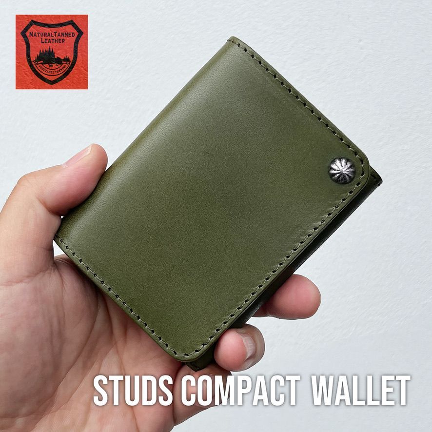 栃木レザー財布 コンパクト財布 スタッズウォレット ミニ財布