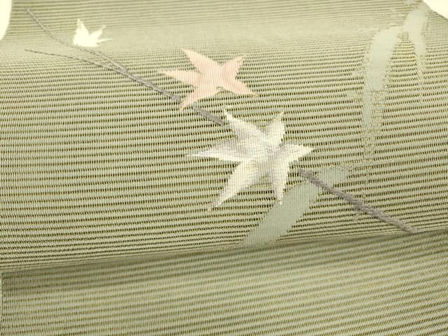 平和屋着物＊夏物 絽綴れ 八寸名古屋帯 刺繍 枝葉文 正絹 逸品