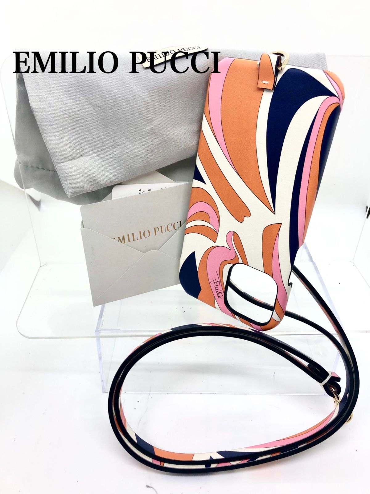 フォローで割引クーポン発行中 定価3.5万 EMILIO PUCCI エミリオプッチ iPhoneケース iPhone12 12Pro マルチ ロングストラップ付き