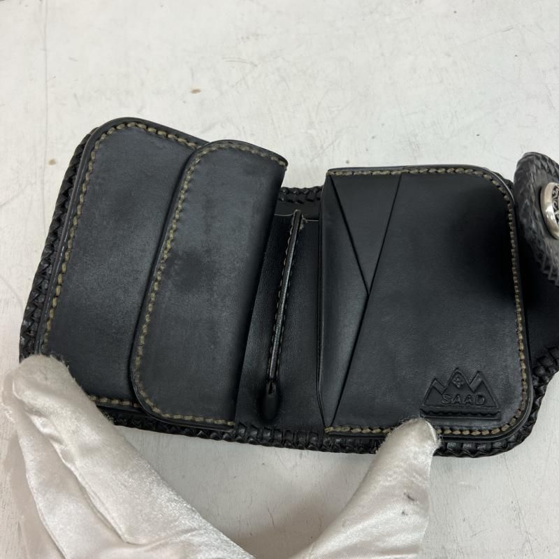 サード 二つ折り財布 ブラック レザー SAAD 財布 コンチョ 黒 本革 革 SAAD レザー 三つ折り 長財布 ブラック 黒 メンズ BLK サード 本