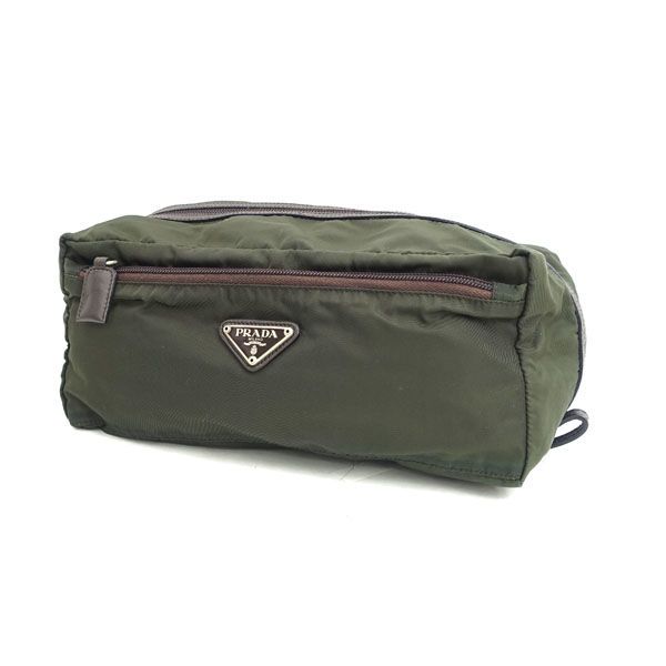 PRADA / プラダ セカンドバッグ ポーチ ナイロン レザー カーキ 【バッグ/バック/BAG/鞄/カバン】 ブランド【中古】 