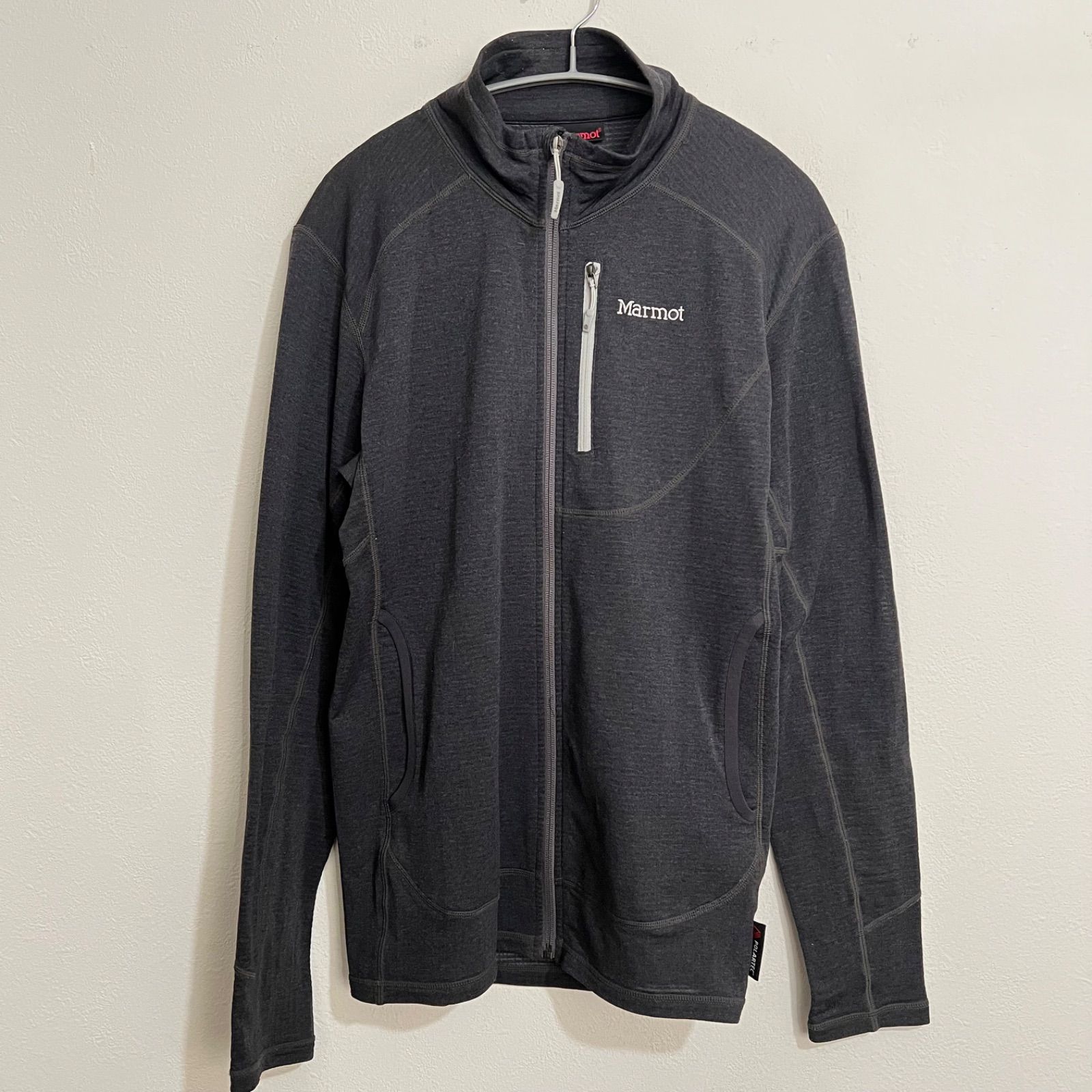 Z1226 Marmot マーモット ジップアップトップス 薄手 インナー Tシャツ ロンT グレー メンズ Lサイズ