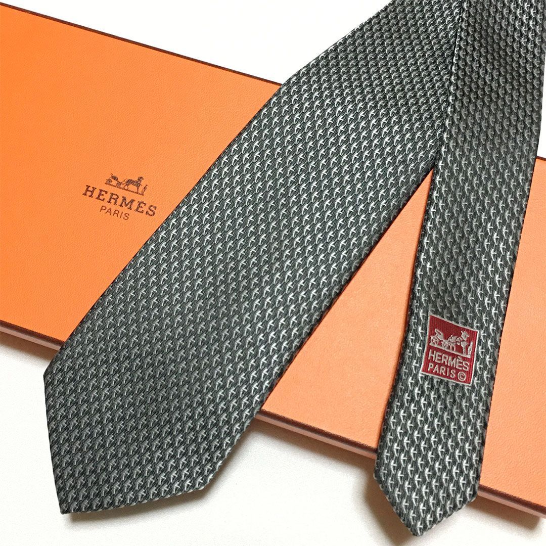 エルメス シルク ネクタイ グレー系 HERMES HERMES エルメス シルク