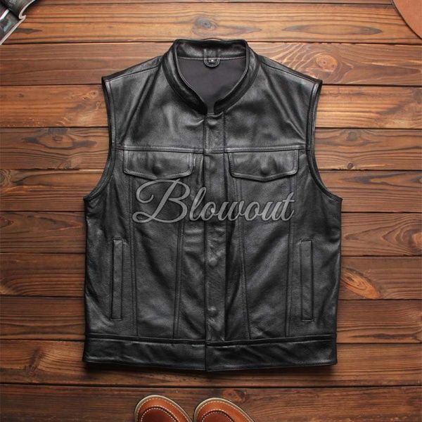Blowout レザーベスト 本皮 クラブスタイル バイカー チョッパー ボバー ハーレー ライダース アメリカン ワークベスト 本革 ショベル 牛皮