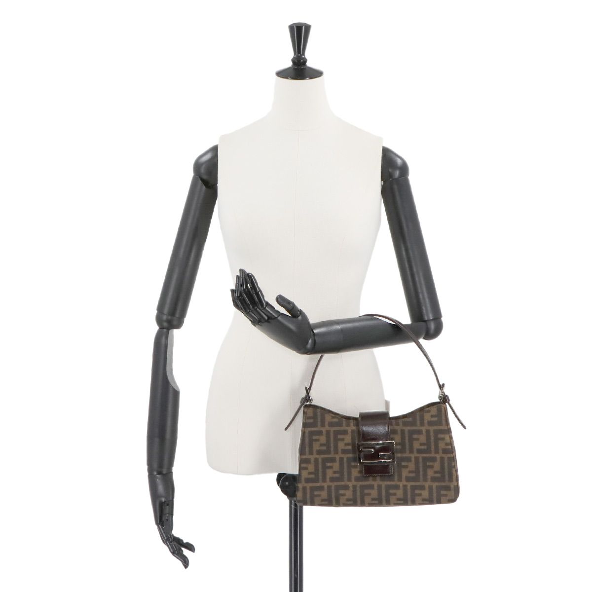 美品 フェンディ FENDI ズッカ柄 ハンド バッグ キャンバス ブラウン