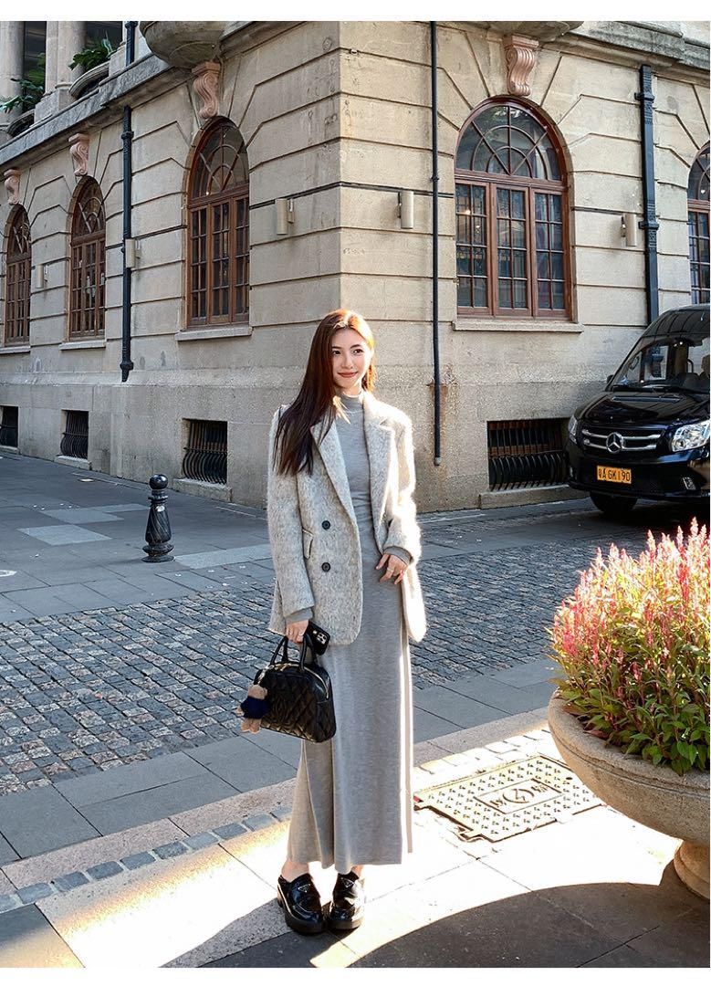 値打ちのある ハイ ニットスリムフィットAラインロングワンピース春の女子会デートにピッタリ