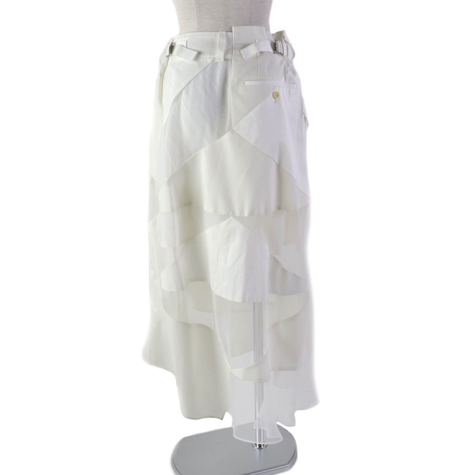 美品★Sacai サカイ 21SS 21-05418 Hank Willis Thomas Solid Mix Skirt インナースカート付 ドッキングスカート ホワイト 2 日本製 正規品 レディース