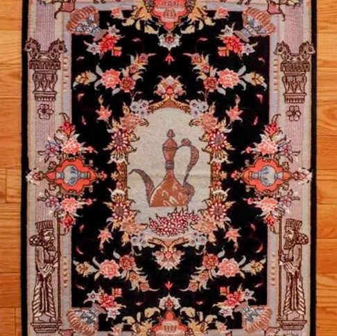 ペルシャ絨毯 タブリーズ産 玄関マット シルク-ウール サイズ 62×88cm