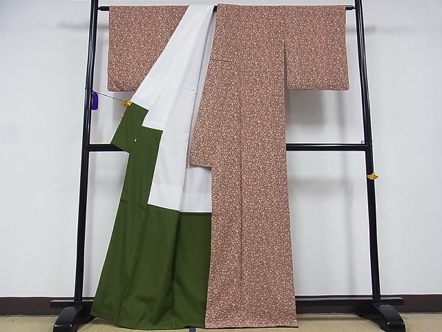 平和屋-こころ店■上質な小紋　小物　巾着　リボン　バック　鈴乃屋扱い　着丈166cm　裄丈65cm　正絹　逸品　B-wt8797