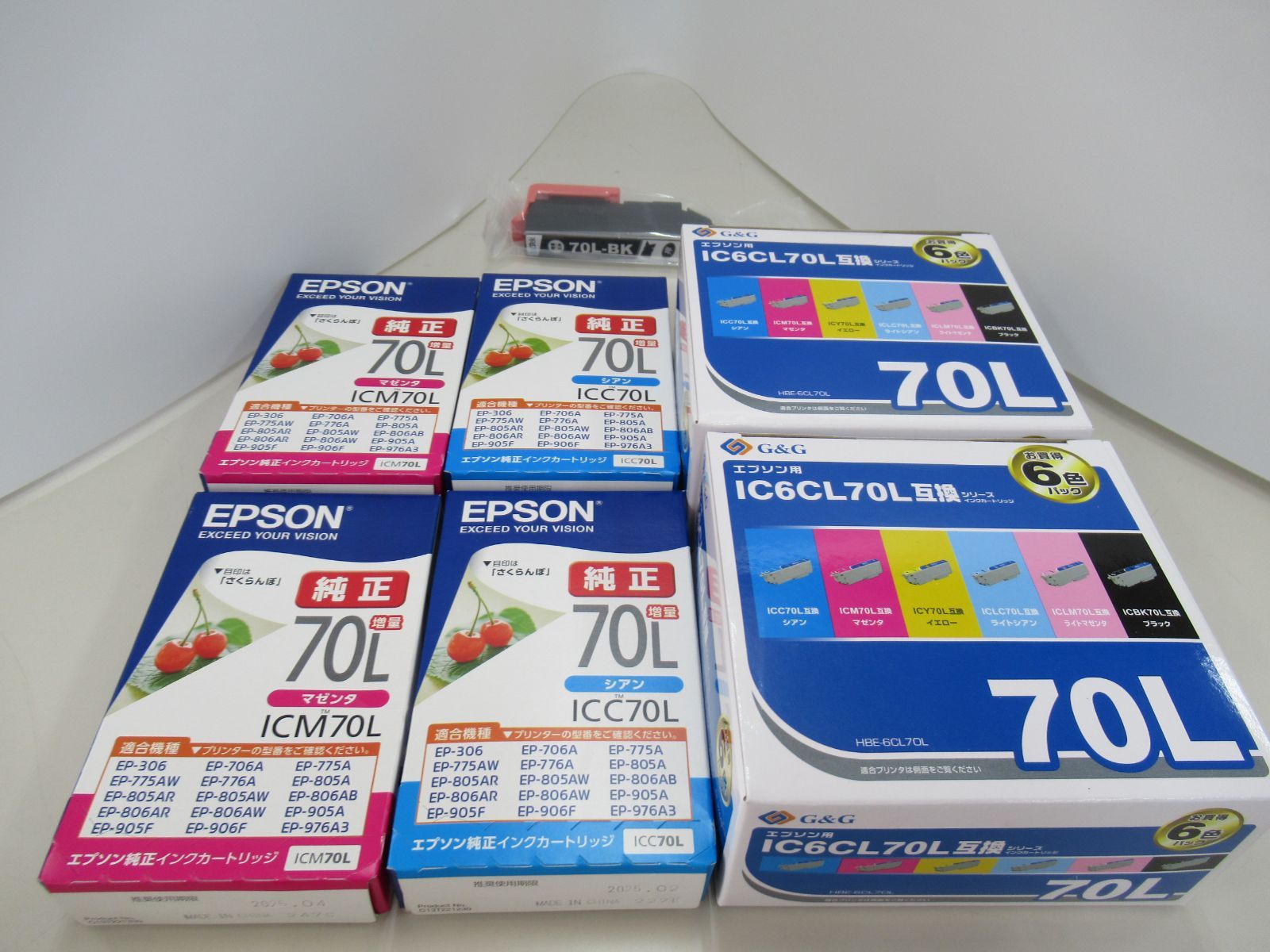 1]EPSON用 未開封 純正インク / 未開封 互換インクセット+互換黒インク