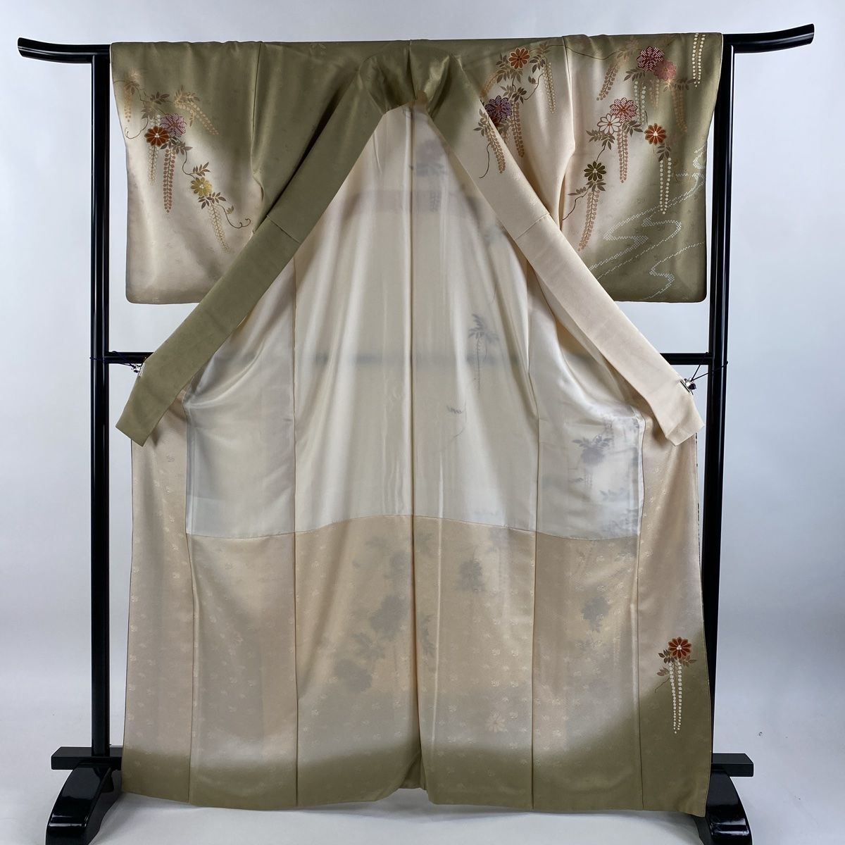 ★専用★訪問着 単衣 黒 ベージュ 金糸 刺繍 身丈166cm 裄丈70cm 訪問着 身丈166cm 裄丈63.5cm S 袷 中村児太郎 やまと 落款 草花