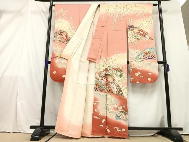 梅の花模様 白色 金彩 金駒刺繍 袷 正絹 振袖 着物 13 未使用 京友禅 金駒刺繍 雪輪 花柄 金彩 訪問着 正絹 ピンク