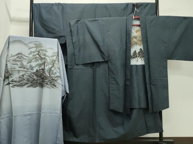 平和屋着物●男性 本場大島紬 アンサンブル 長襦袢セット 100亀甲 正絹 CAAX5753gh