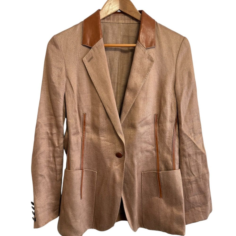 【美品】 HERMES エルメス リネン テーラード ジャケット M~L相当 エルメス リネン テーラードジャケット 40 レディース グリーン