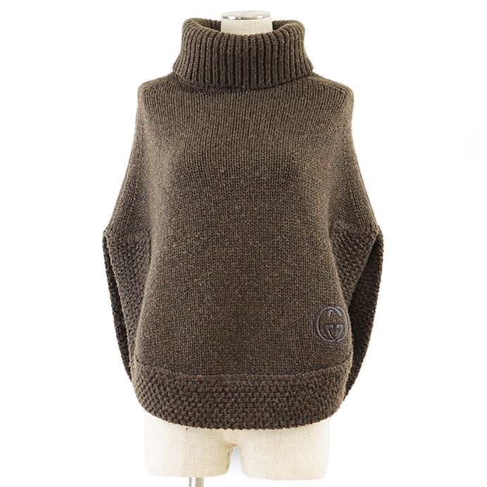 極美品】GUCCI グッチ ポンチョ ニット 2007年 キャメル100％ レザー 