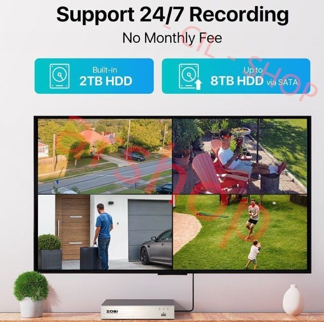 新品ZOSI 防犯カメラセット4台カメラ HD 1080p H.265+ DVR防犯