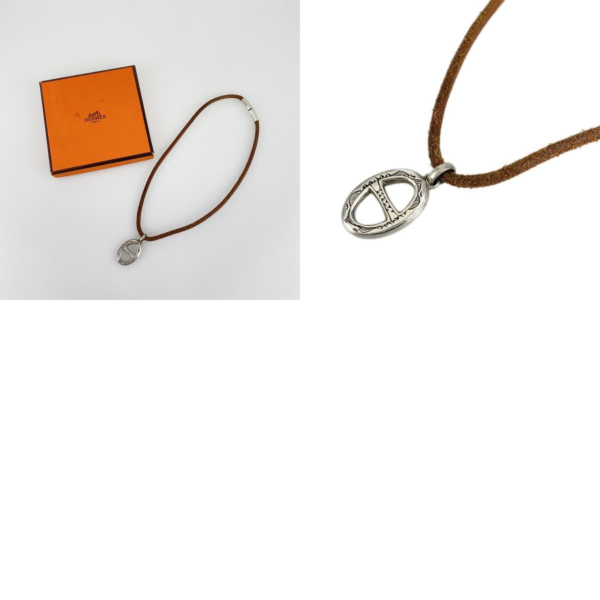 エルメス HERMES シェーヌダンクル ネックレス レザー Sv925 