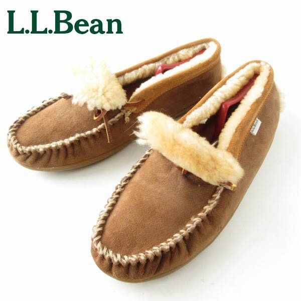 L.L.Bean 内ボア モカシン スリッパ 茶系 13W 幅広31cm エルエル
