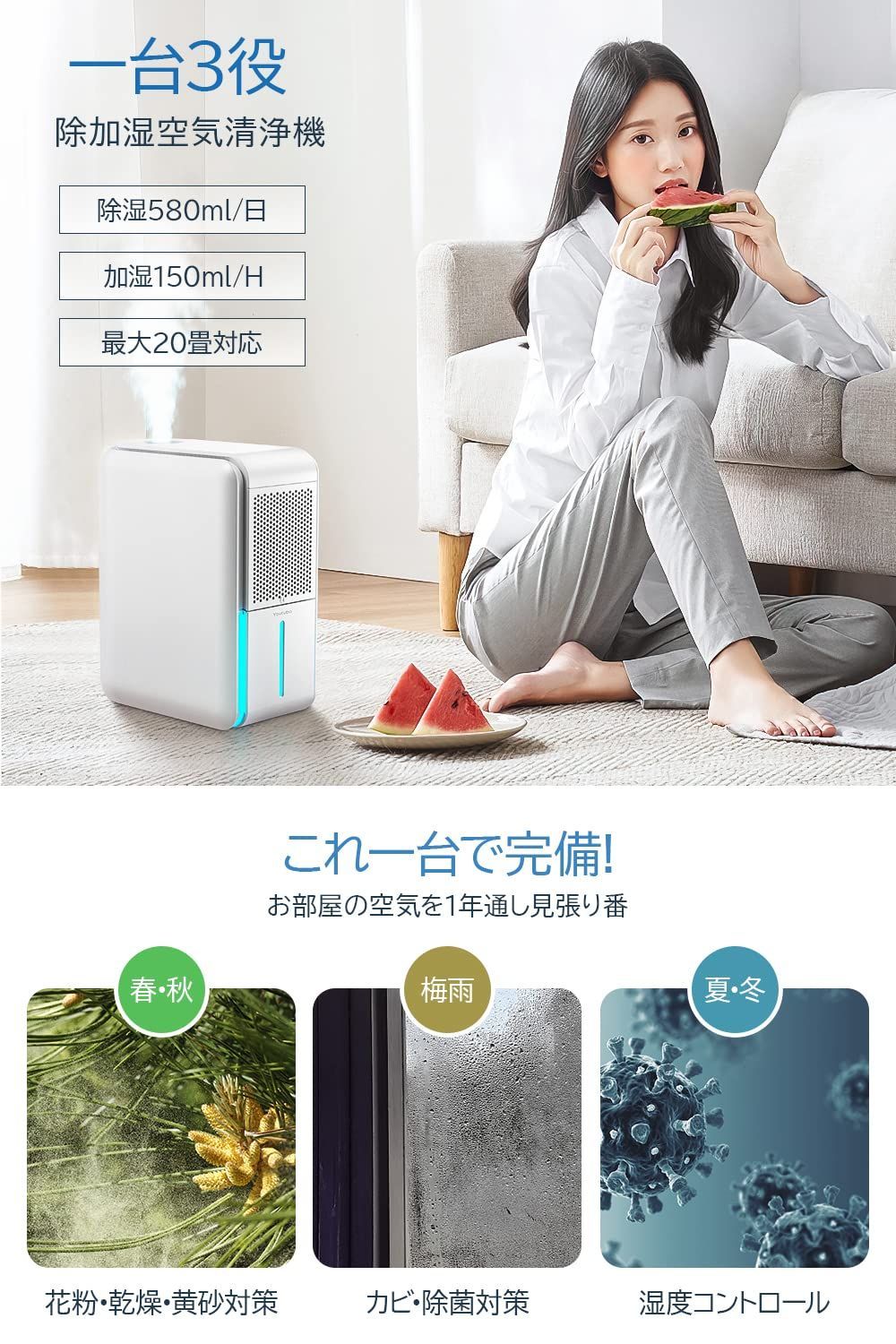 除湿機 小型 強力 湿度調整 除湿乾燥 除加湿空気清浄機 ペルチェ式