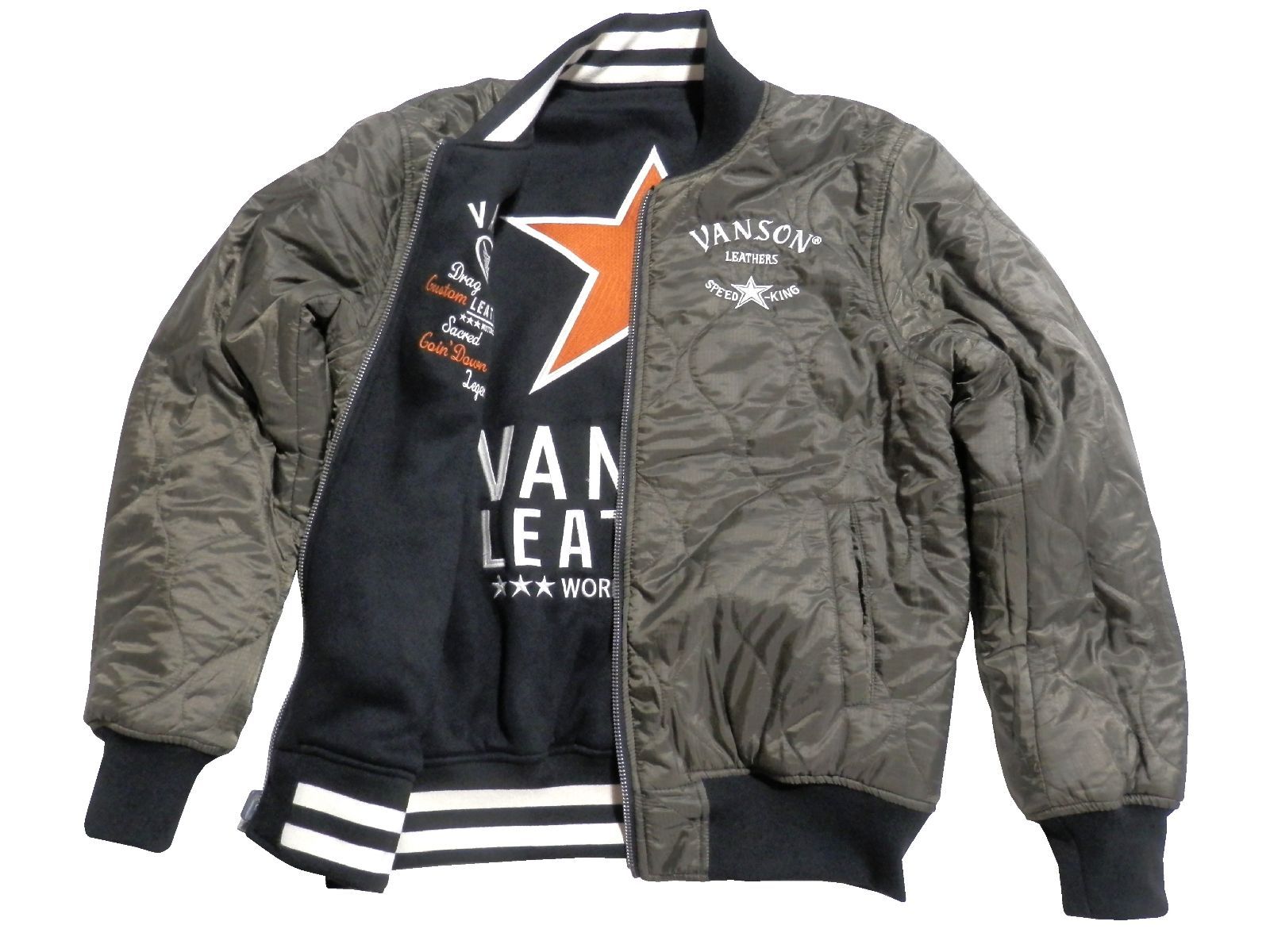 Vanson スタジャン ブラック/グレー　XXL VANSON バンソン メンズ ジャケット バイク スタジャン ワッペン