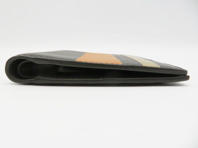 K10 COACH コーチ ストライプ ロゴ レザー 2つ折り財布 ブラック/オレンジ/チャ