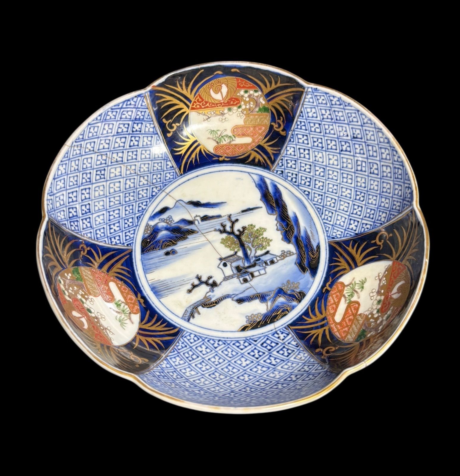 伊万里 十錦手 色絵彩色牡花唐草鳳凰紋 火鉢 伊万里 色絵 花唐草