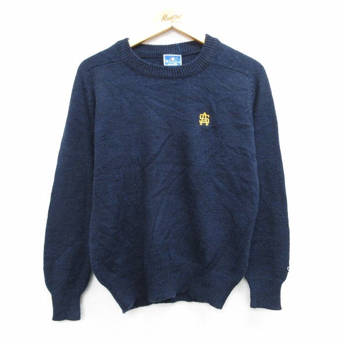S/古着 チャンピオン champion 長袖 セーター メンズ 90s SA クルーネック 紺 ネイビー 25feb17 中古 ニット トップス
