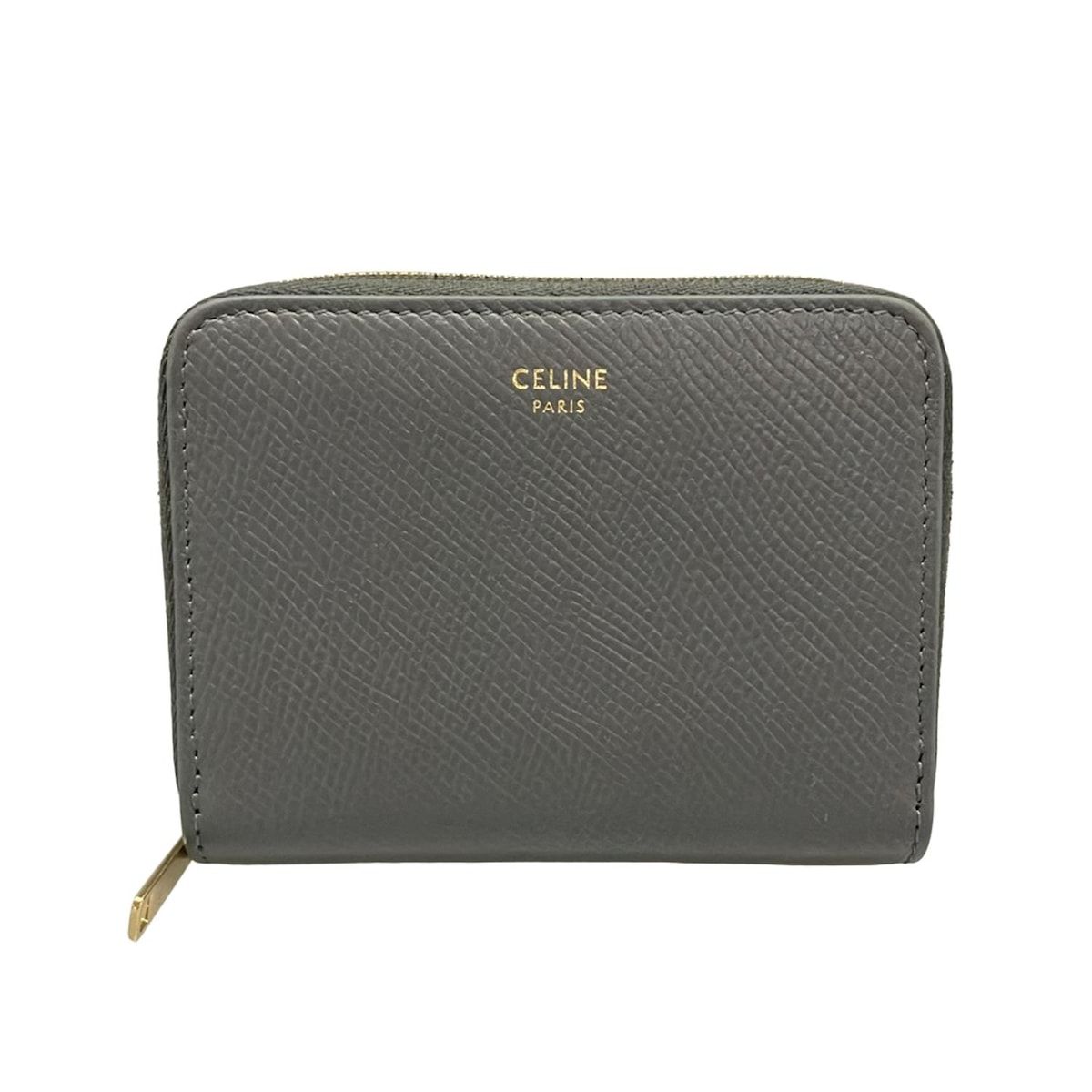 CELINE セリーヌ コインケース コンパクトジップウォレット ダークグレー ラウンドファスナー レザー