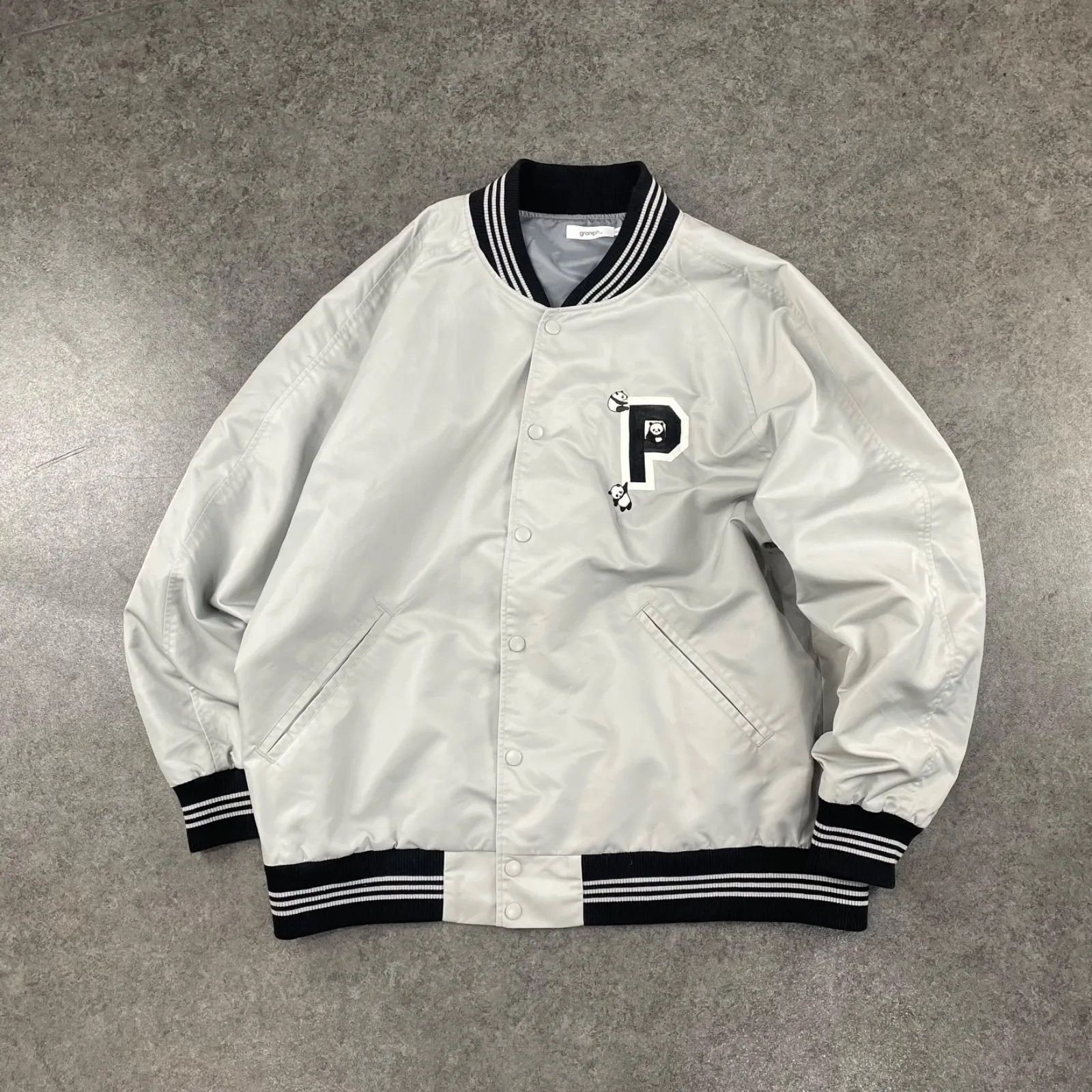 graniph グラニフ ローリングパンダズ スタジャン スタジアムジャンパー ボンバージャケット ブルゾン グレー ワッペン 刺繍 レディース XL ビッグサイズ