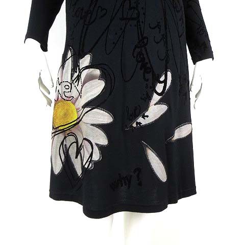 Desigual★モノトーン フラワー柄☆長袖☆ロングワンピース デシグアル Desigual ワンピース フラワー 花柄 フロッキー ロゴ