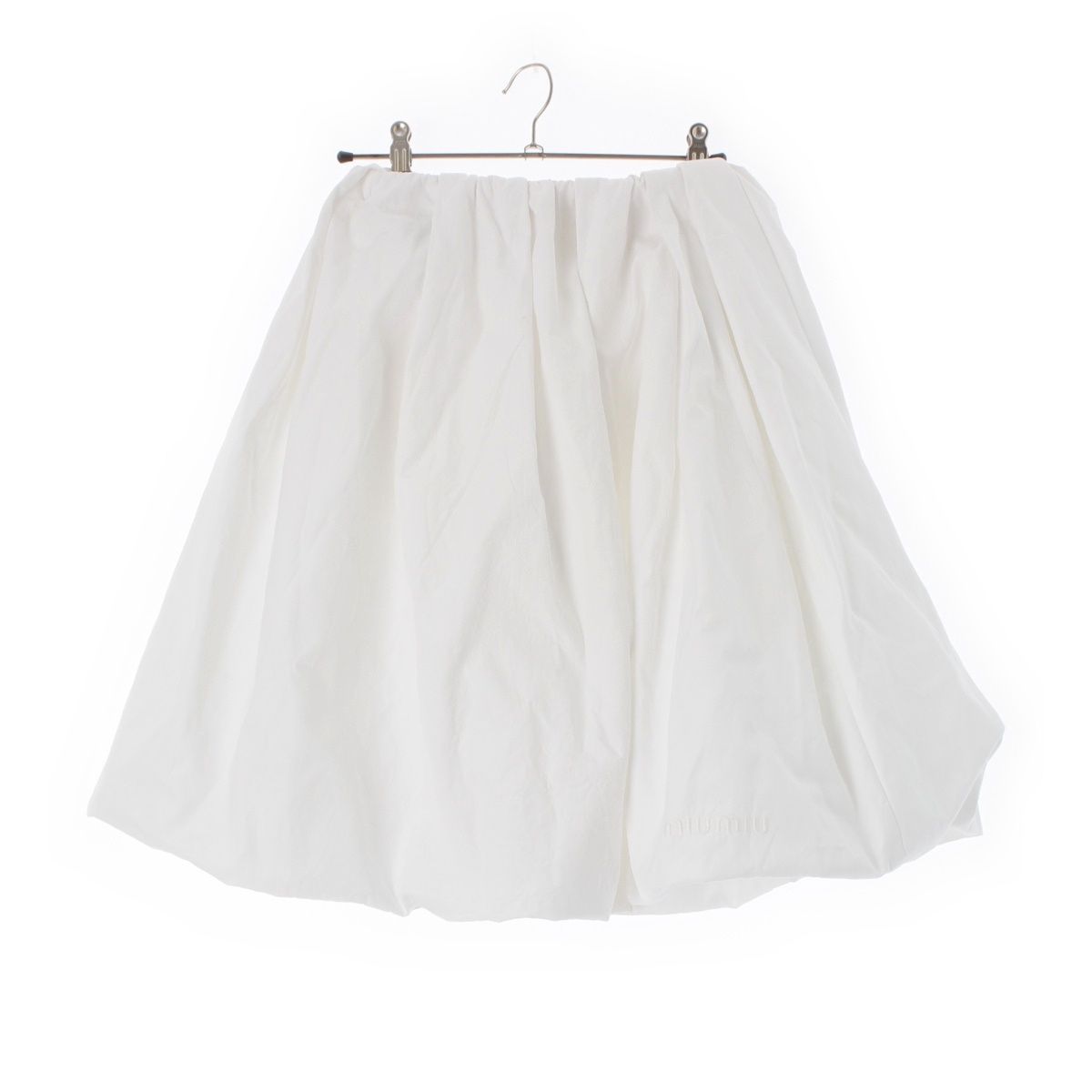 ミュウミュウ 2025 コットン ロゴ ポプリン ボリューム フ バルーン スカート ボトムス MG2305 ホワイト 36