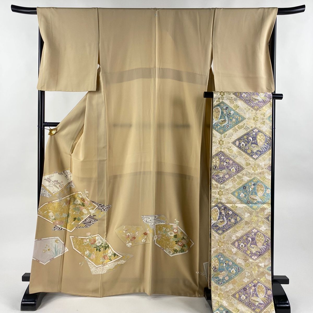 色留袖 身丈166.5cm 裄丈67.5cm L 袷 袋帯セット 菊 流水 金彩