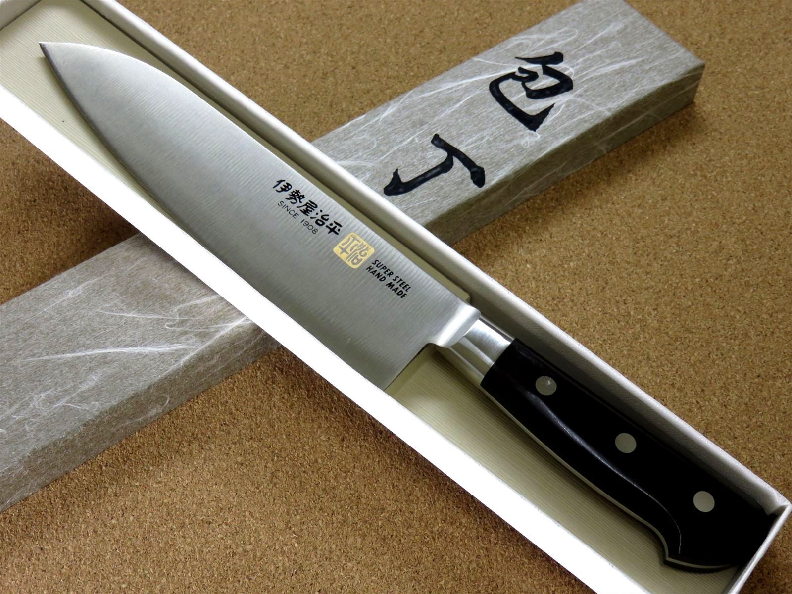 関の刃物 三徳包丁 180mm 伊勢屋治平 口金 黒パッカー 両刃万能