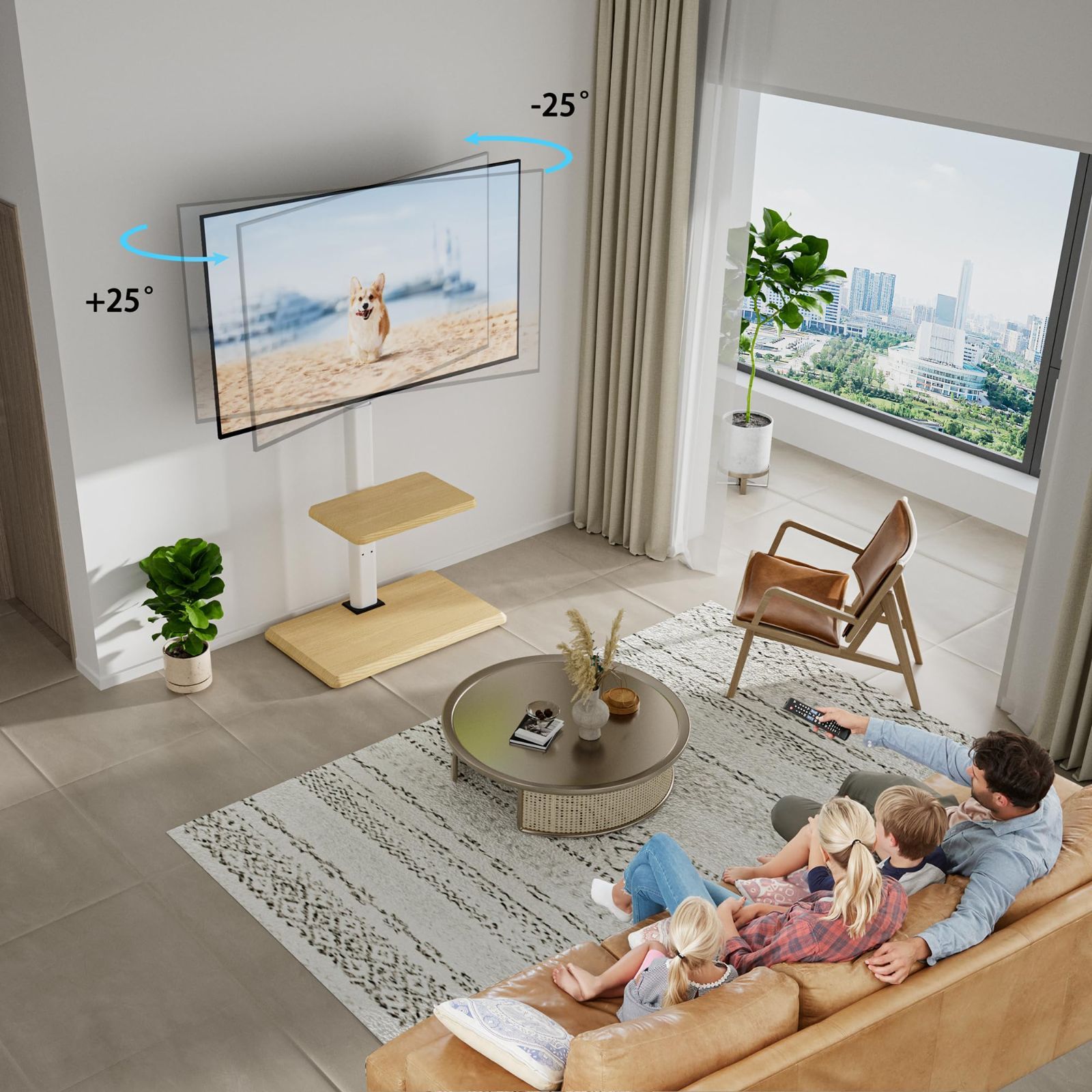 高さ調節 VESA規格600×400mm 棚板付きテレビ台 左右首振り ハイタイプ 壁寄せ 自立式 キャスター付き 家用 業務用 TVスタンド 耐荷重40kg 37～70インチ対応 壁寄せテレビスタンド ホワイトウォルナット 隠しキャスター付きテレビ台 テレビ