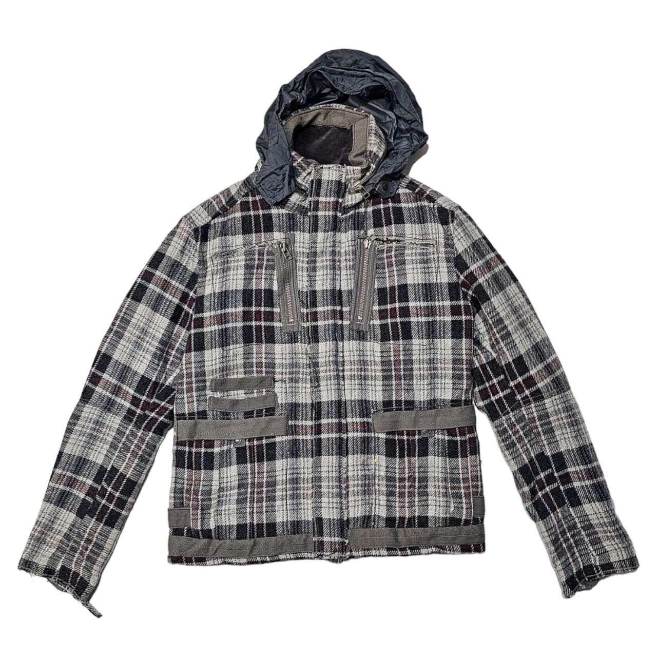 MARITHE FRANCOIS GIRBAUD(マリテフランソワジルボー) 00s  Zip design wool check blouson SIZE L グレー×レッド