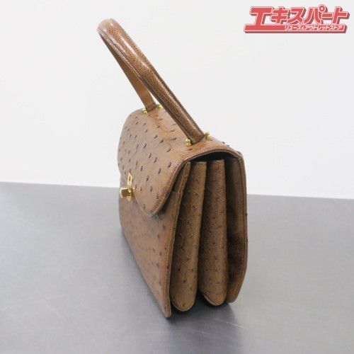 HAMANO ハマノ 濱野皮革工藝 オーストリッチ ハンドバッグ ブラウン