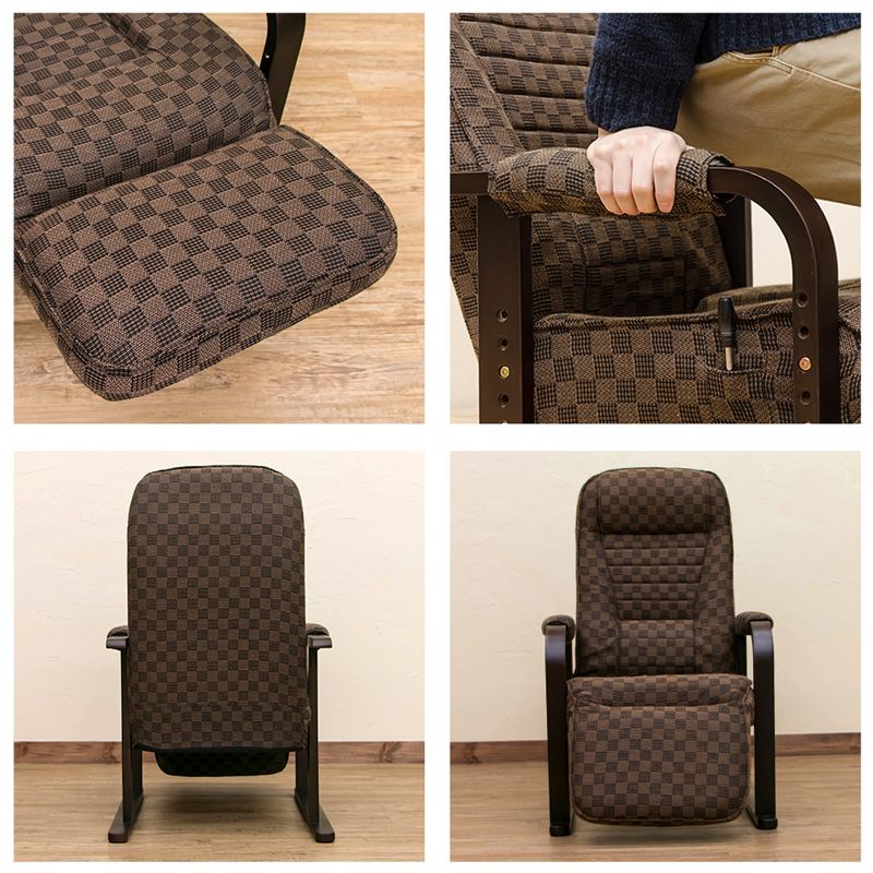 レバー式リクライニングチェア　フット付き　ブラウン レバー式リクライニングチェア フット付き ブラウン レバー式