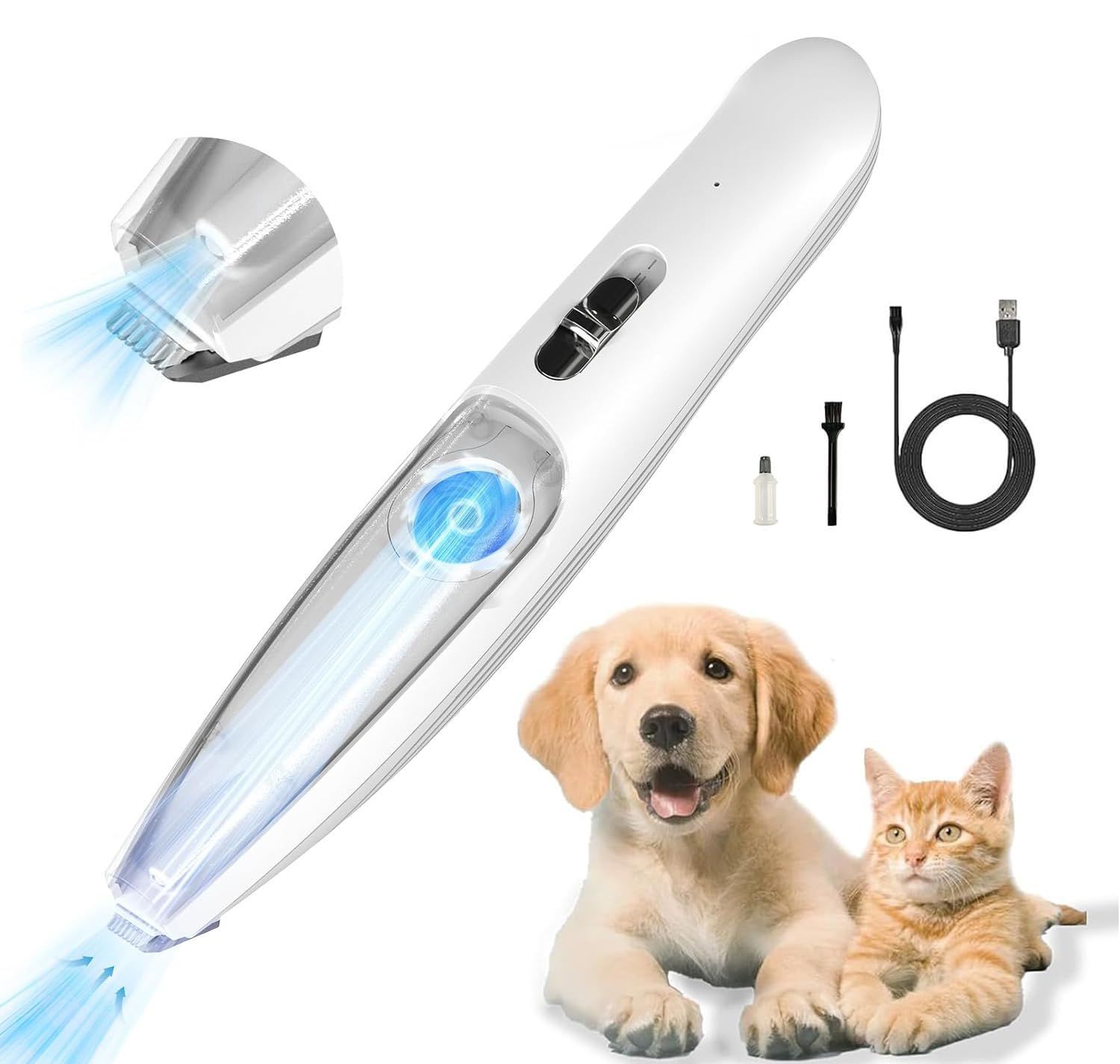 【新着商品】Caseeto ペット用バリカン 吸引式 犬用バリカン 充電式コードレス 部分カット 2段階調整可能 LEDライト付き 自宅トリミング ペット バリカン 犬 猫 足裏 耳裏 顔周り お尻周り 軽量
