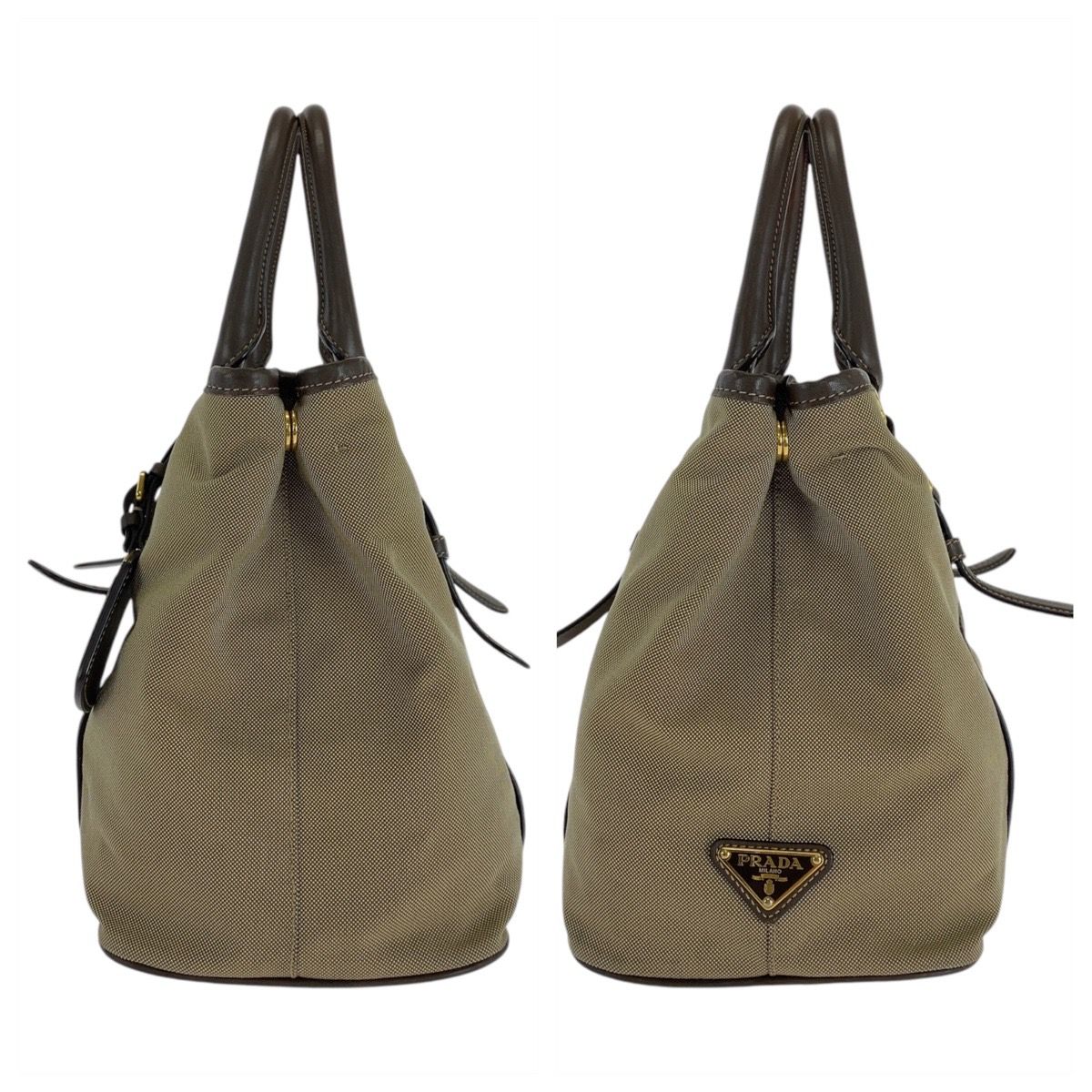 美品 PRADA プラダ ロゴジャガード 三角ロゴプレート カーキ ブラウン  