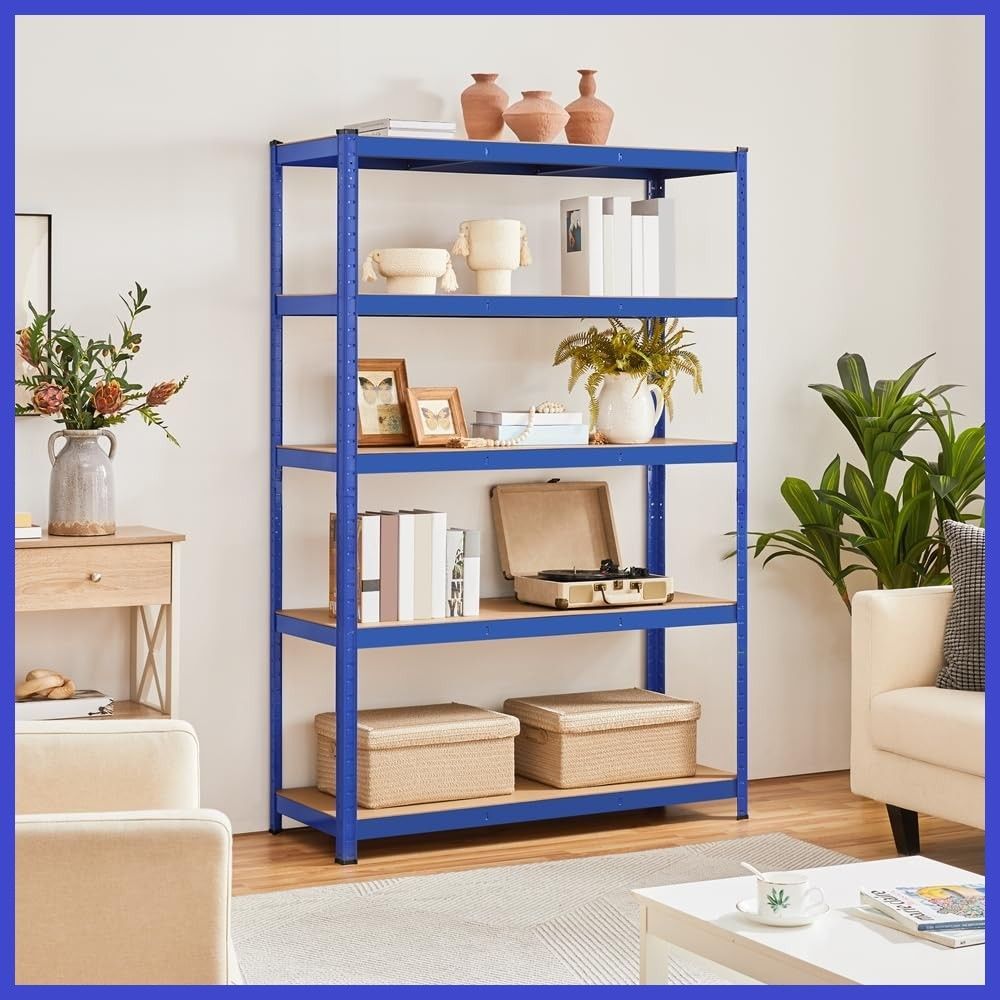 Yaheetech スチールラック キッチンラック 120x45x180cm 5段 オープンシェルフ メタルラック 収納棚 ステンレスラック 高さ調節可 防サビ加工 ネジなし 組立簡単 幅120 耐荷重875kg キッチン 物置 倉庫 ガレージ 手袋付き 青