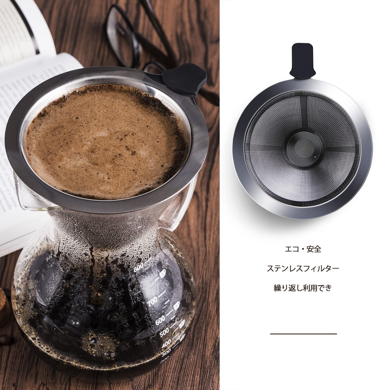 コーヒードリッパー | ステンレス製 ステンレスフィルター 2層 PAVIKE 一人用 2層メッシュ ストリックスデザイン ステンレス 蜂窩状 コーヒーフィルター 濾過 二層メッシュ 1~2杯 ペーパーフィルターのいらないステンレスコーヒードリッパー102