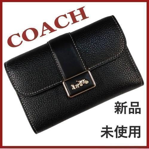 COACH 新品 ブラック 折り財布 レディース コーチ 黒 馬車 財布 J10 - メルカリ