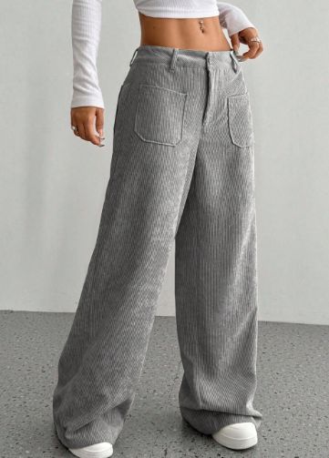 グレー ワイドパンツ レディース コーデュロイ ハイウエスト ゆったり 体型カバー 秋冬 カジュアル ストリート トレンド ゆるシルエット 美脚