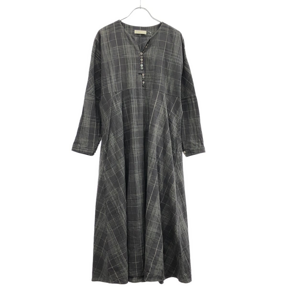 オファー susuri ススリ チェック柄ポポロワンピース チャコールグレー 