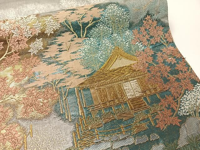 平和屋着物▽六通柄袋帯 京洛園 三千院 金銀糸 引箔 正絹 逸品
