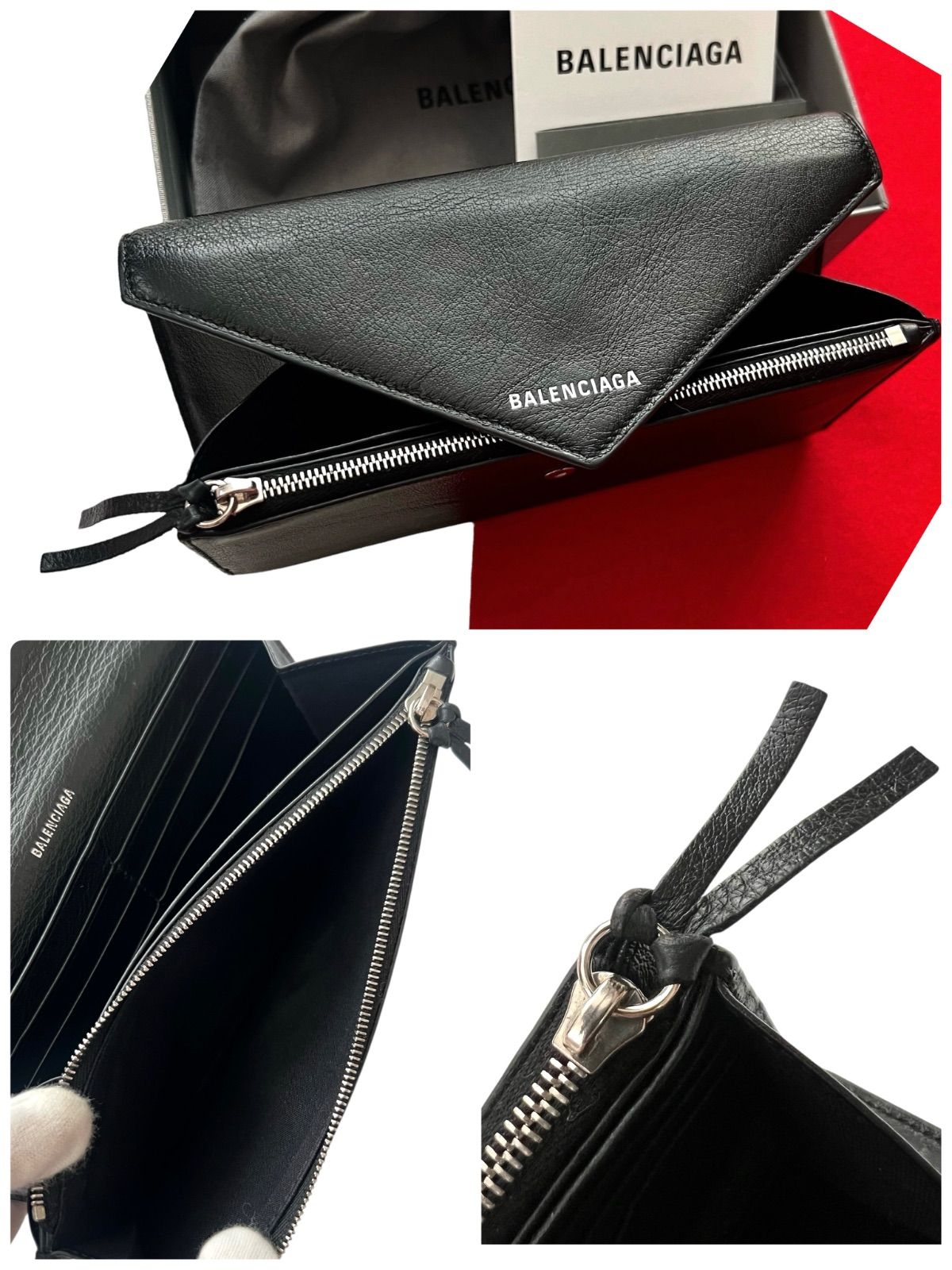 美品 1612 BALENCIAGA 長財布 ペーパーコンチネンタル レザー 黒 美品 1612 BALENCIAGA 長財布 ペーパーコンチネンタル レザー 黒