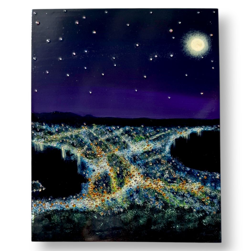 絵画 。壁掛け絵原画【夜空に美しい蔷薇流星雨、楽しくバレエを踊る