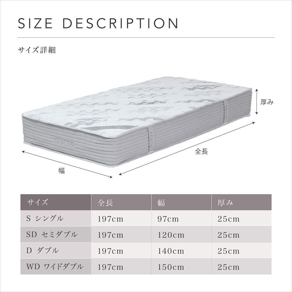 便利そうな シングル マットレス 厚さ25cm ポケットコイル ポケットコイルマットレス informa 体圧分散 快眠 腰痛