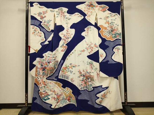 平和屋着物□豪華振袖 駒刺繍 御所車花文 金彩 金糸 伊勢丹扱い